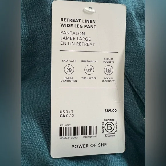 Athleta Retreat Linen wide leg pant 0T - Picture 5 of 6